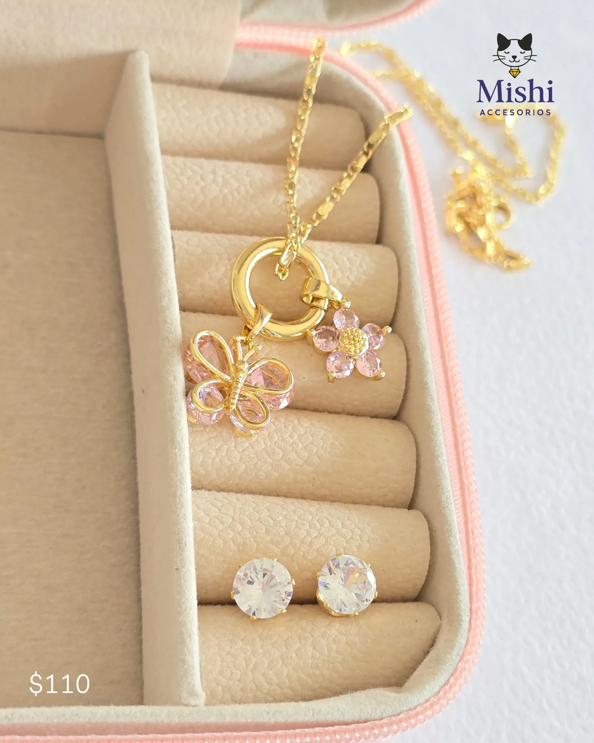 Collar mariposa rosado